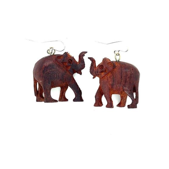 Carved Elephant Earrings - Picture 1 of 7